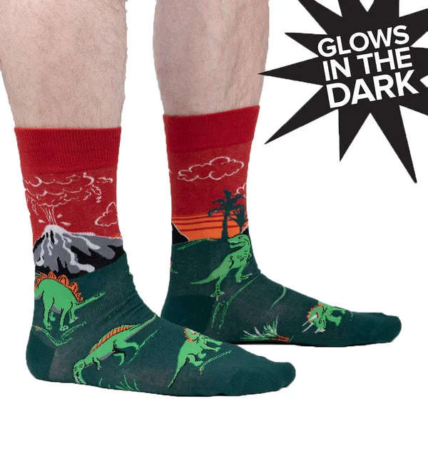 SOCK it to me Men's Crew Socks (SITMMCS) - Dinosaur Days (Glow)