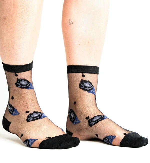 SOCK it to me Sheer Crew Socks (SITMSCS) - Will You Accept This Rose (Black)