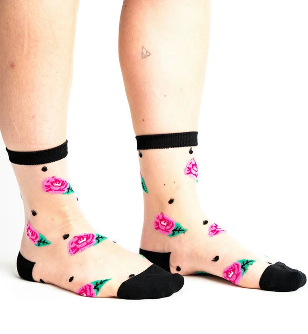 SOCK it to me Sheer Crew Socks (SITMSCS) - Will You Accept This Rose (Clear)