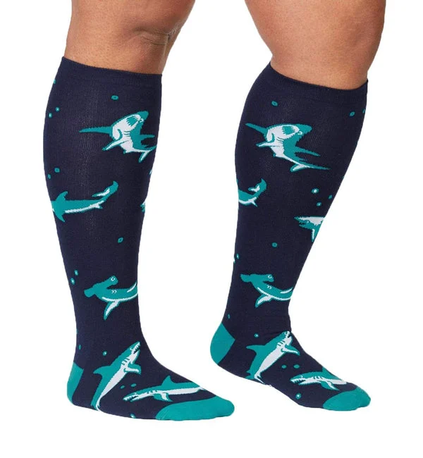 SOCK it to me Unisex Stretch-It Knee High Socks (SITMKHSIS) - Shark Attack