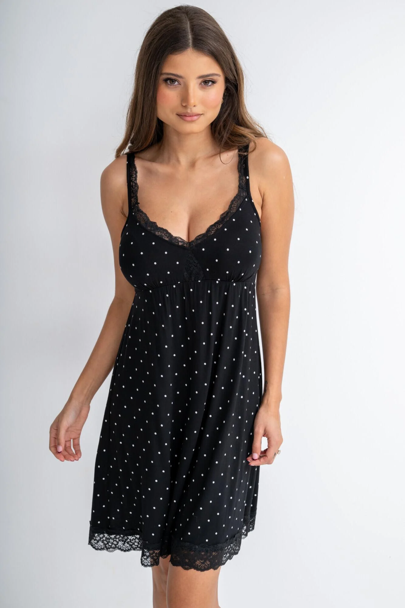 Sofa Loves Lace Removable Cup Chemise - Black/White Spot