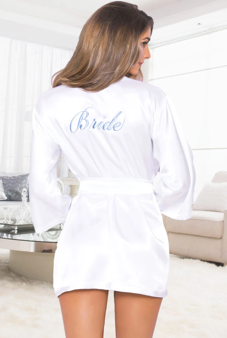 Soft White Satin Bride Monogram Robe