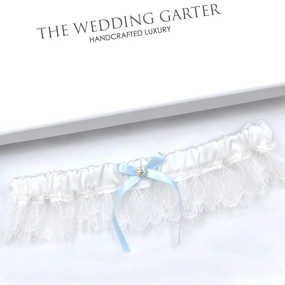 Something Blue White Satin Eyelash Lace Wedding Garter