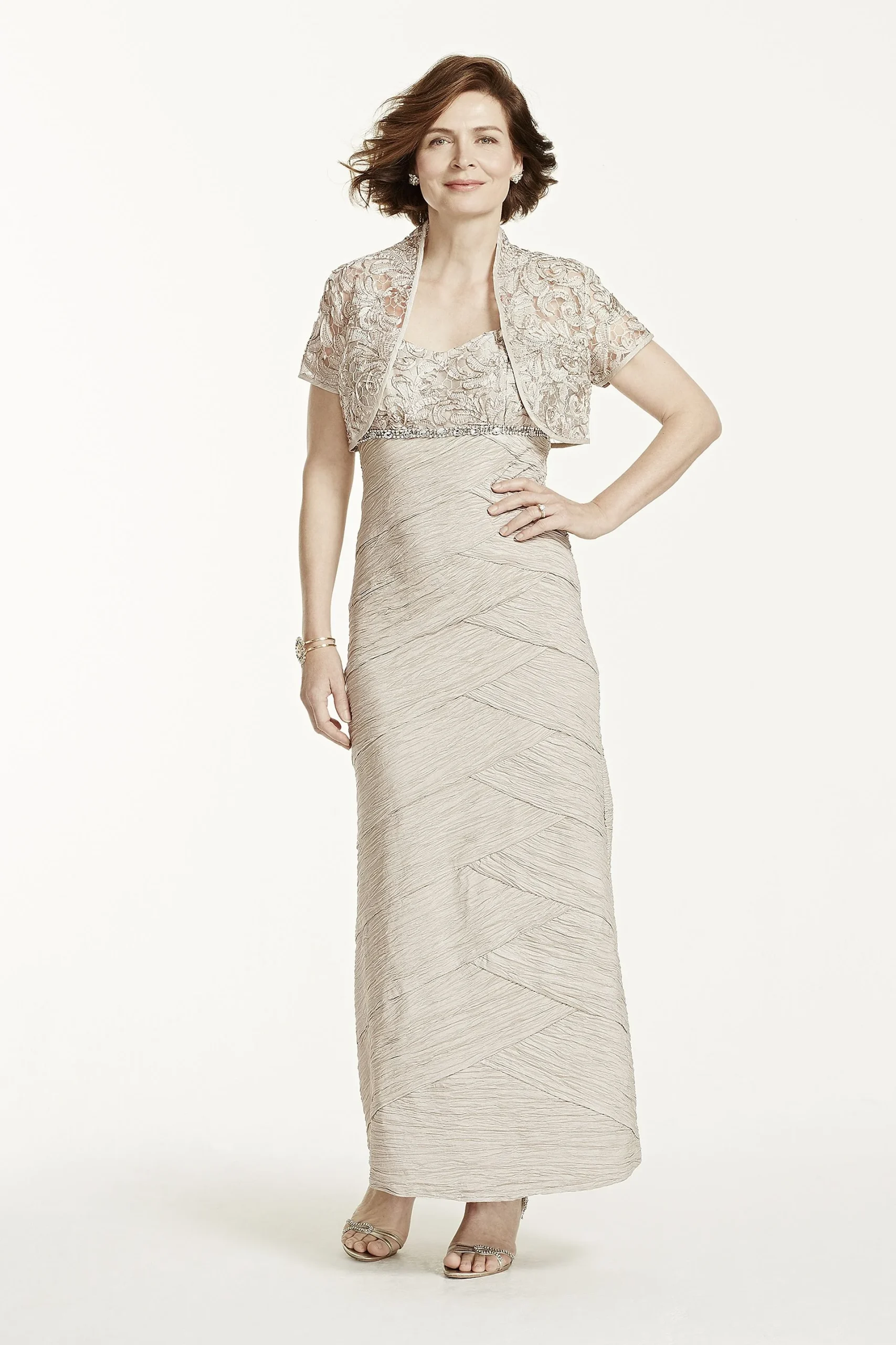 Soutache Ribbon Bodice Taffeta Dress with Jacket