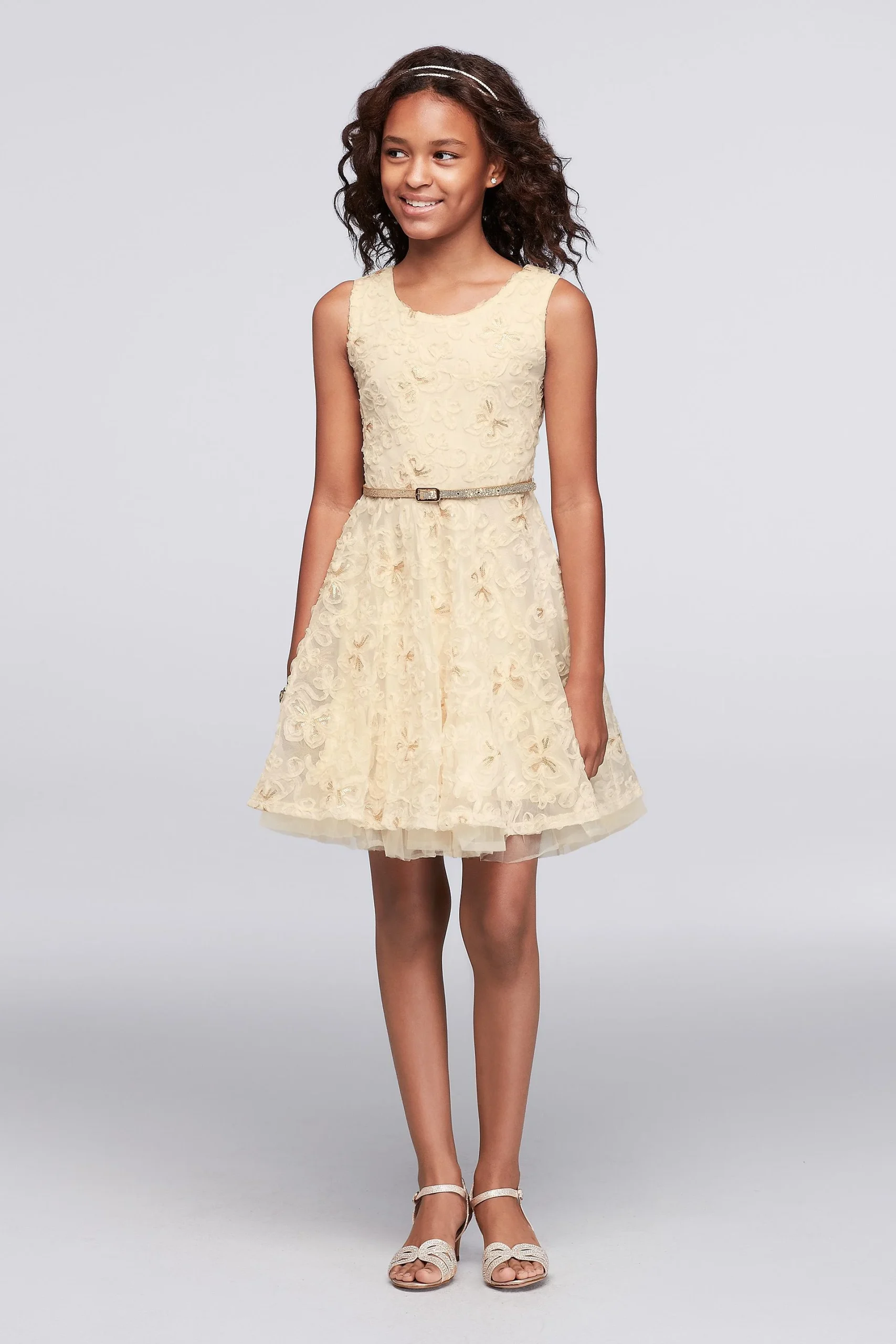 Soutache Ribbon Party Dress with Glitter Belt