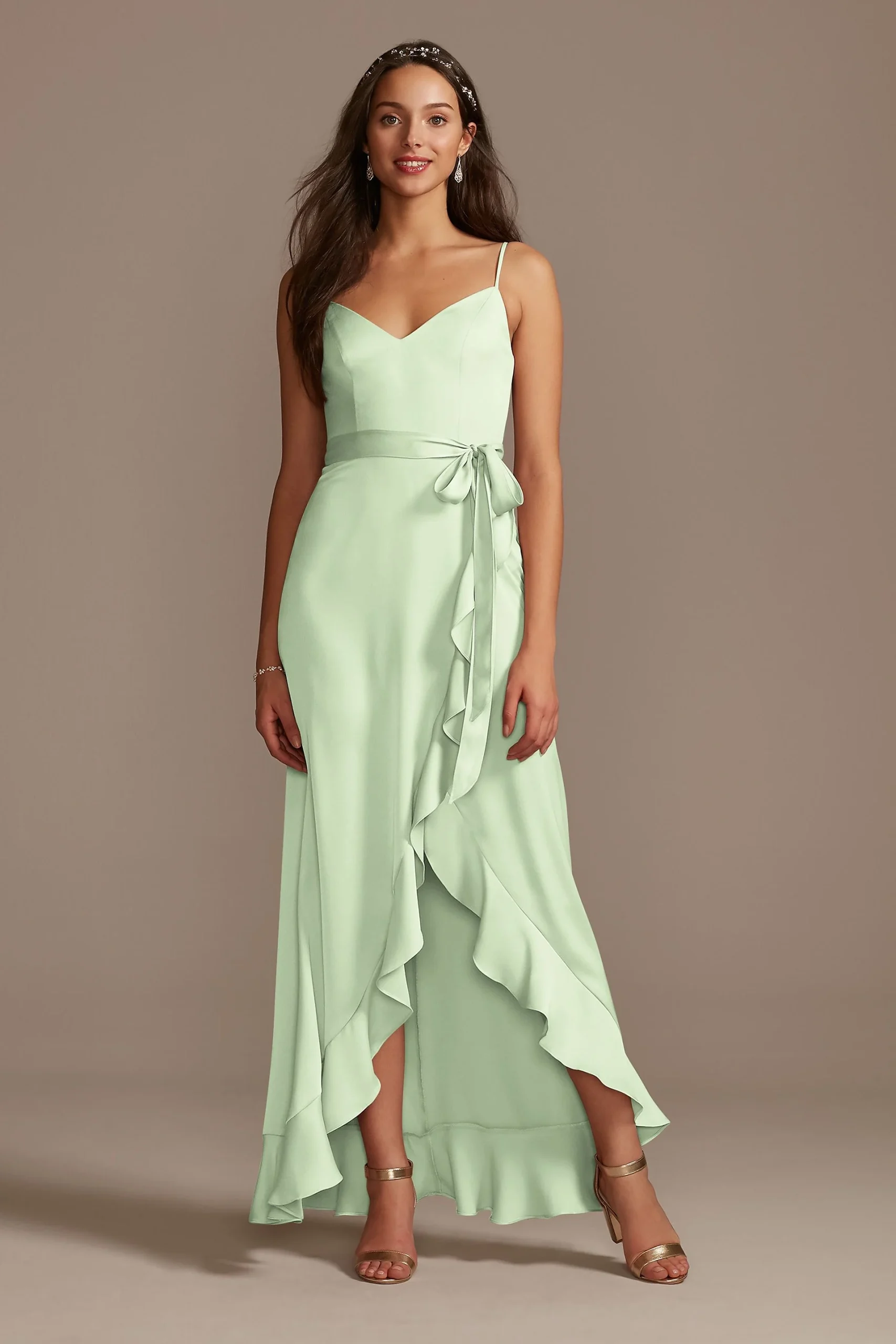 Spaghetti Strap Crepe Ruffle Dress