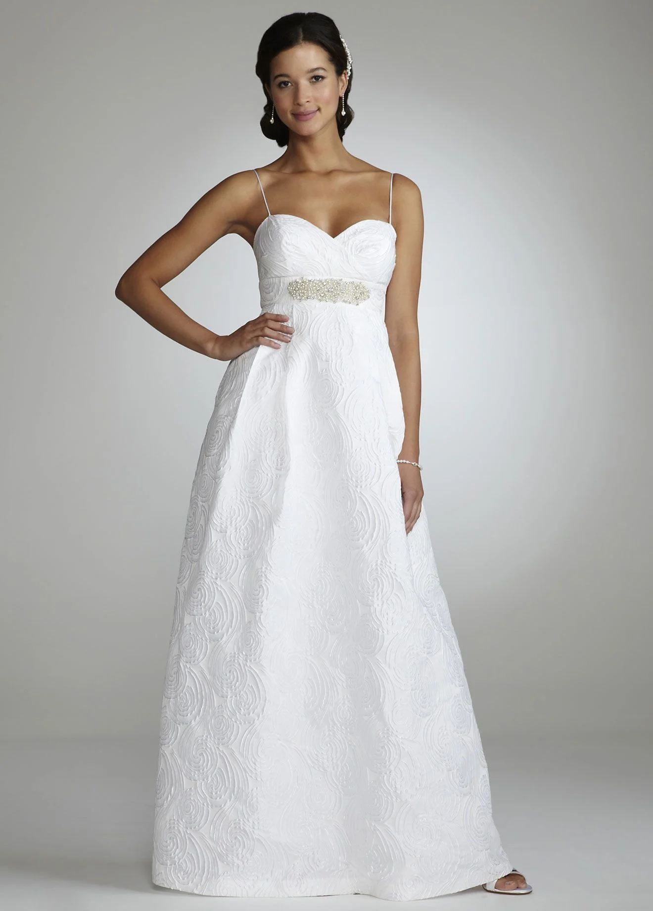 Spaghetti Strap Floral Brocade A-line