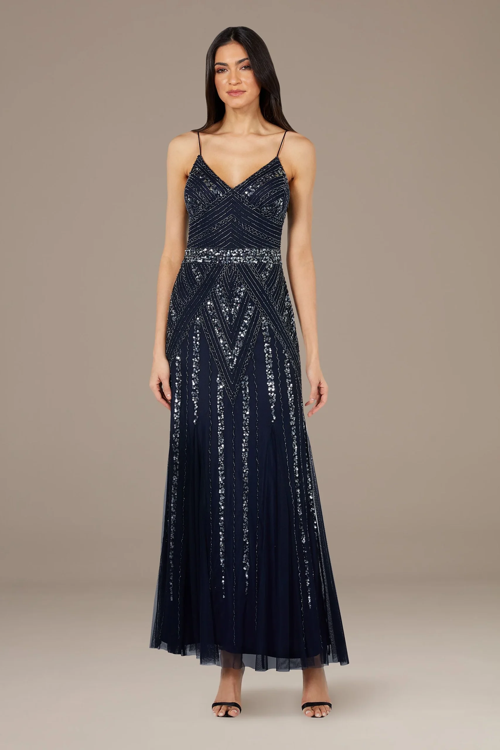 Spaghetti Strap Long Dress with Deco Beading
