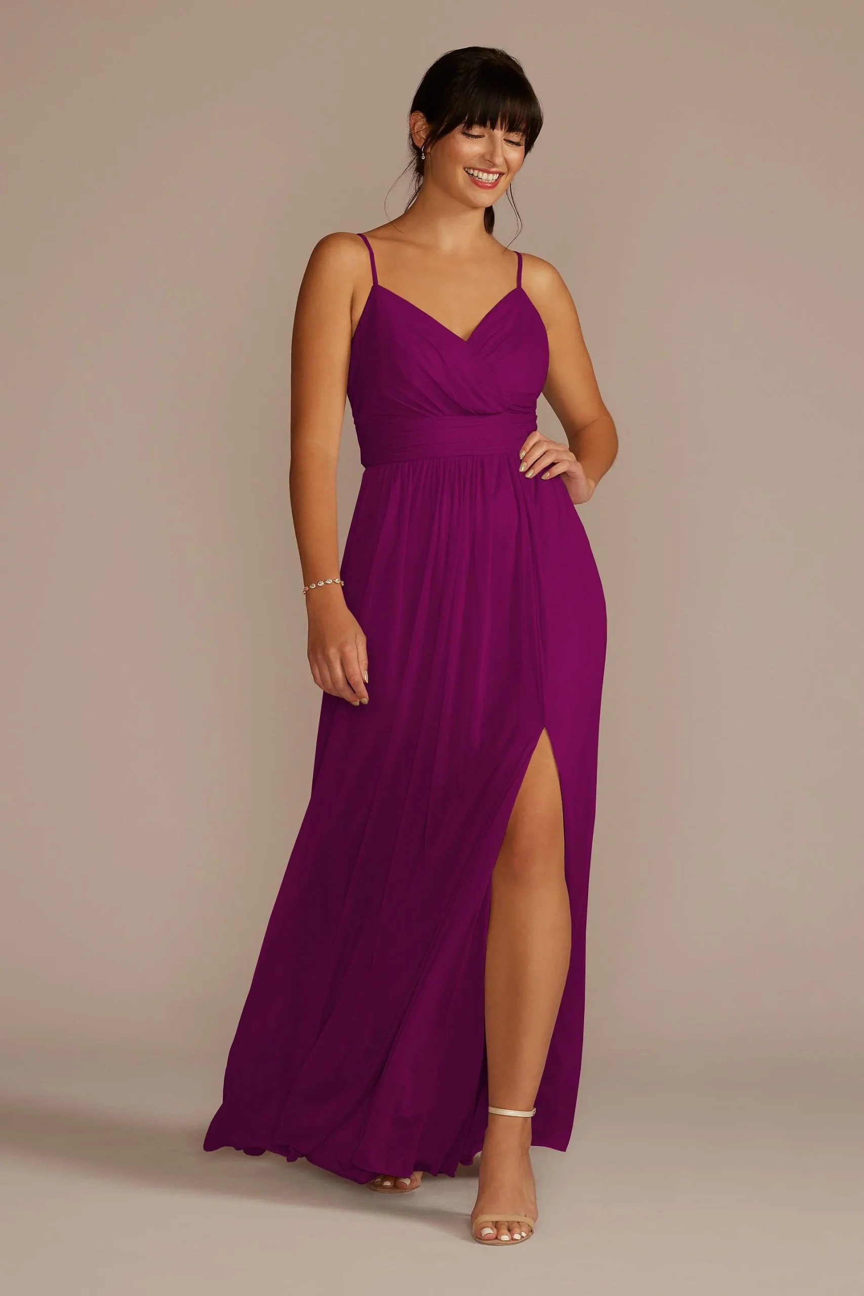 Spaghetti Strap Ruched Waist Mesh Dress