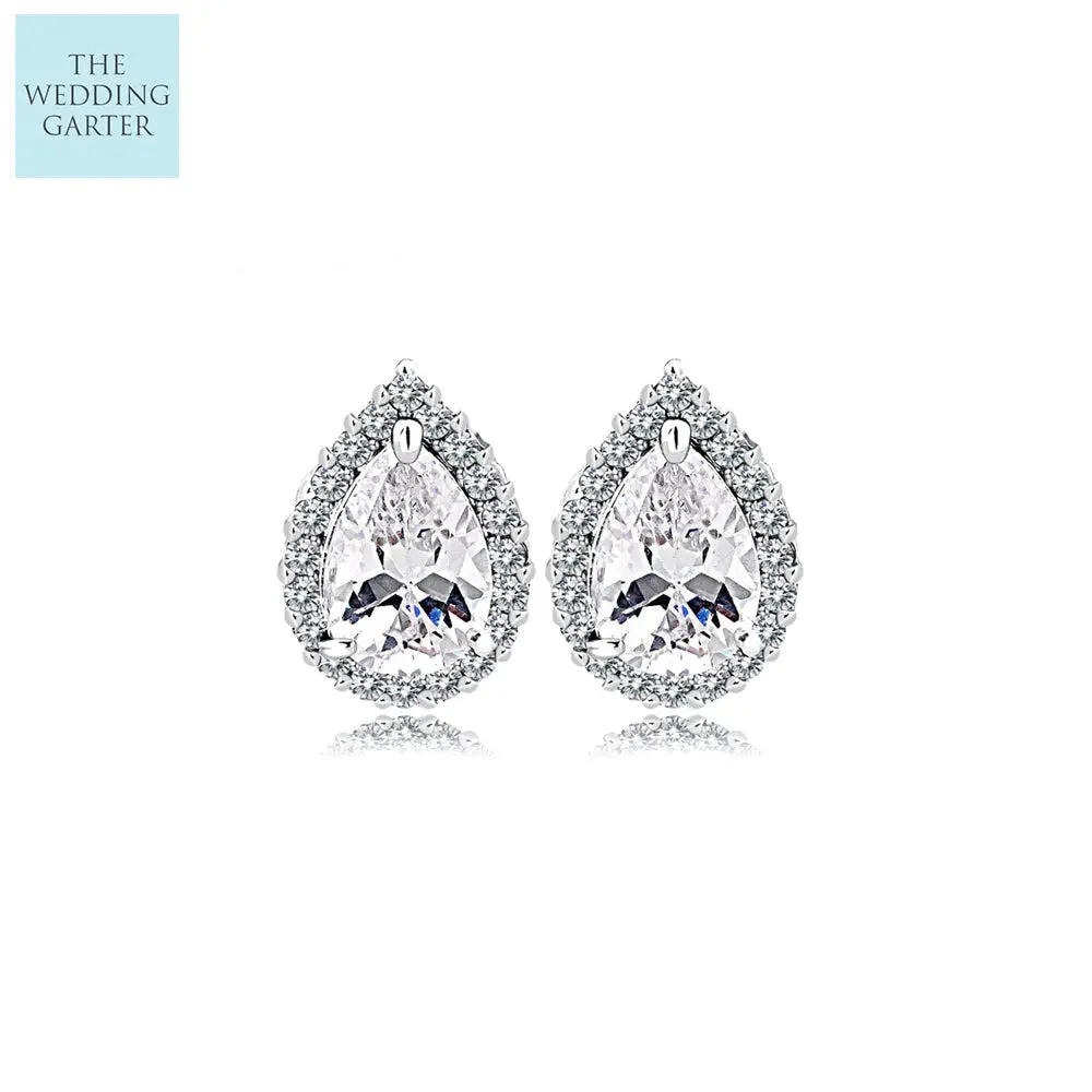 Sparkling Bridal Teardrop Cubic Zirconia Crystal Stud Earrings