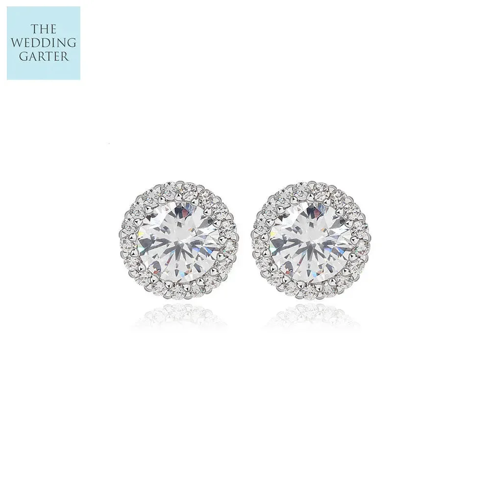 Sparkling Large Cubic Zirconia Stud Diamond Earrings