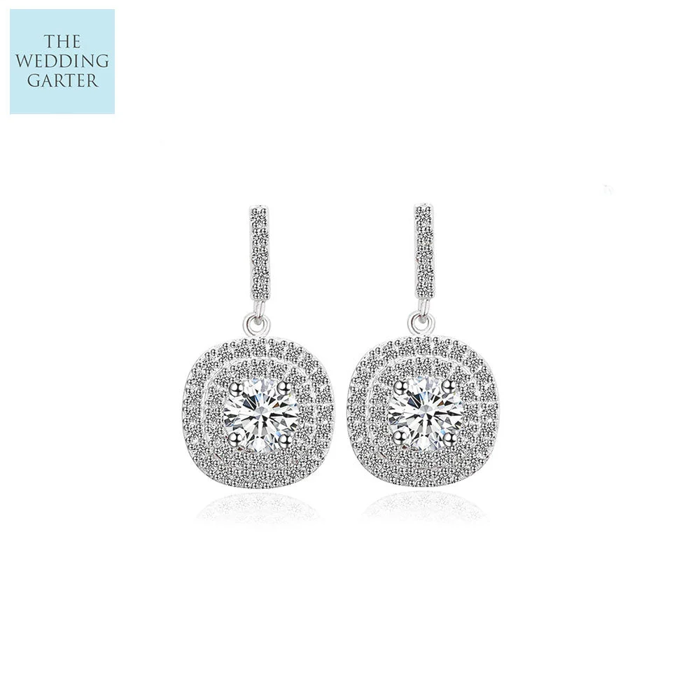Sparkling Silver Pave CZ Diamond Bridal Earrings (2 Colours)