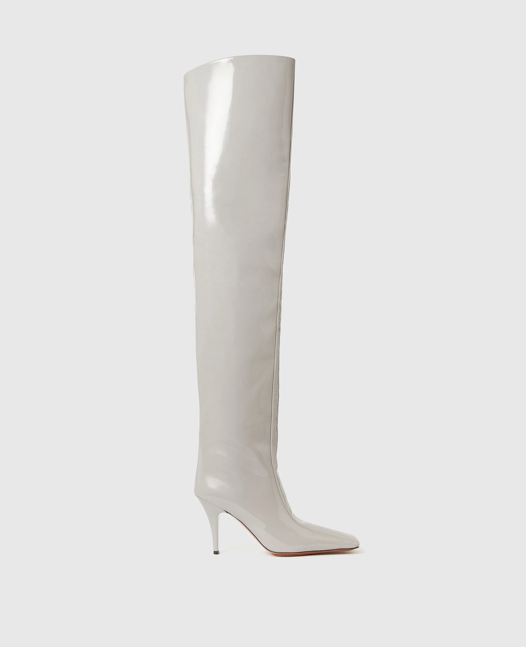 Square-Toe Patent Thigh-High StilettoBoots