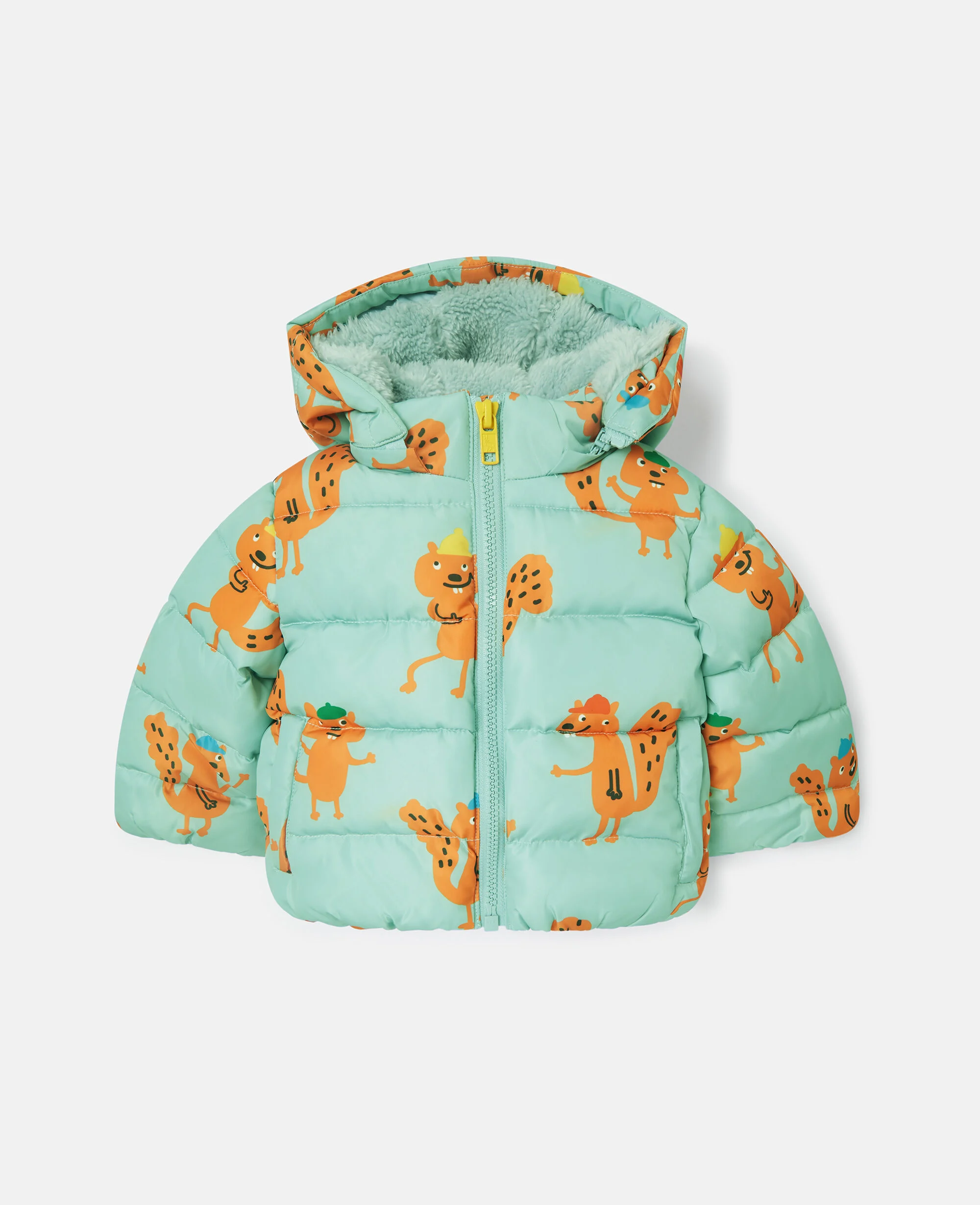 Squirrel Print Hooded Puffer Coat
