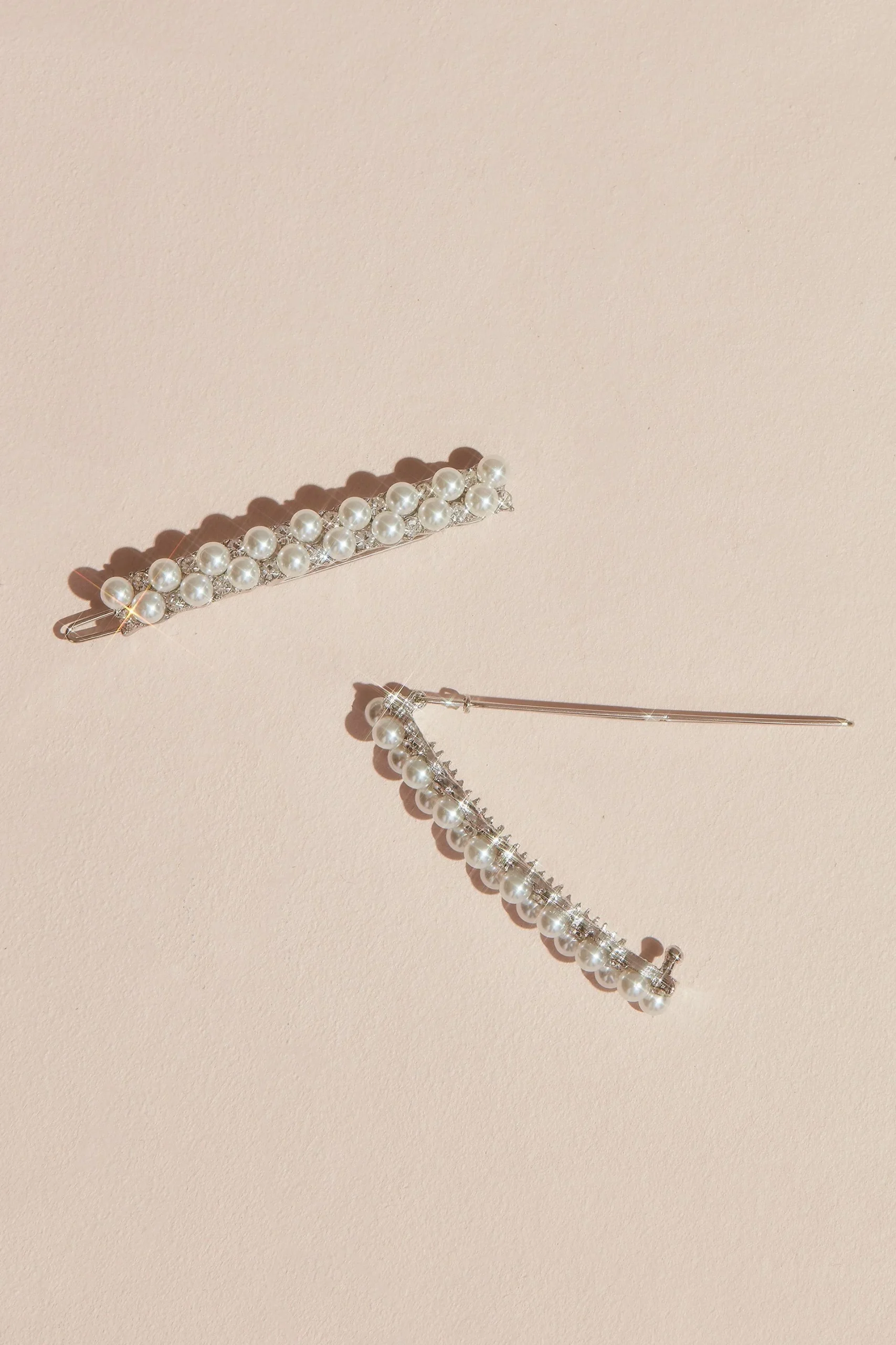 Stacked Pearl and Crystal Barrettes