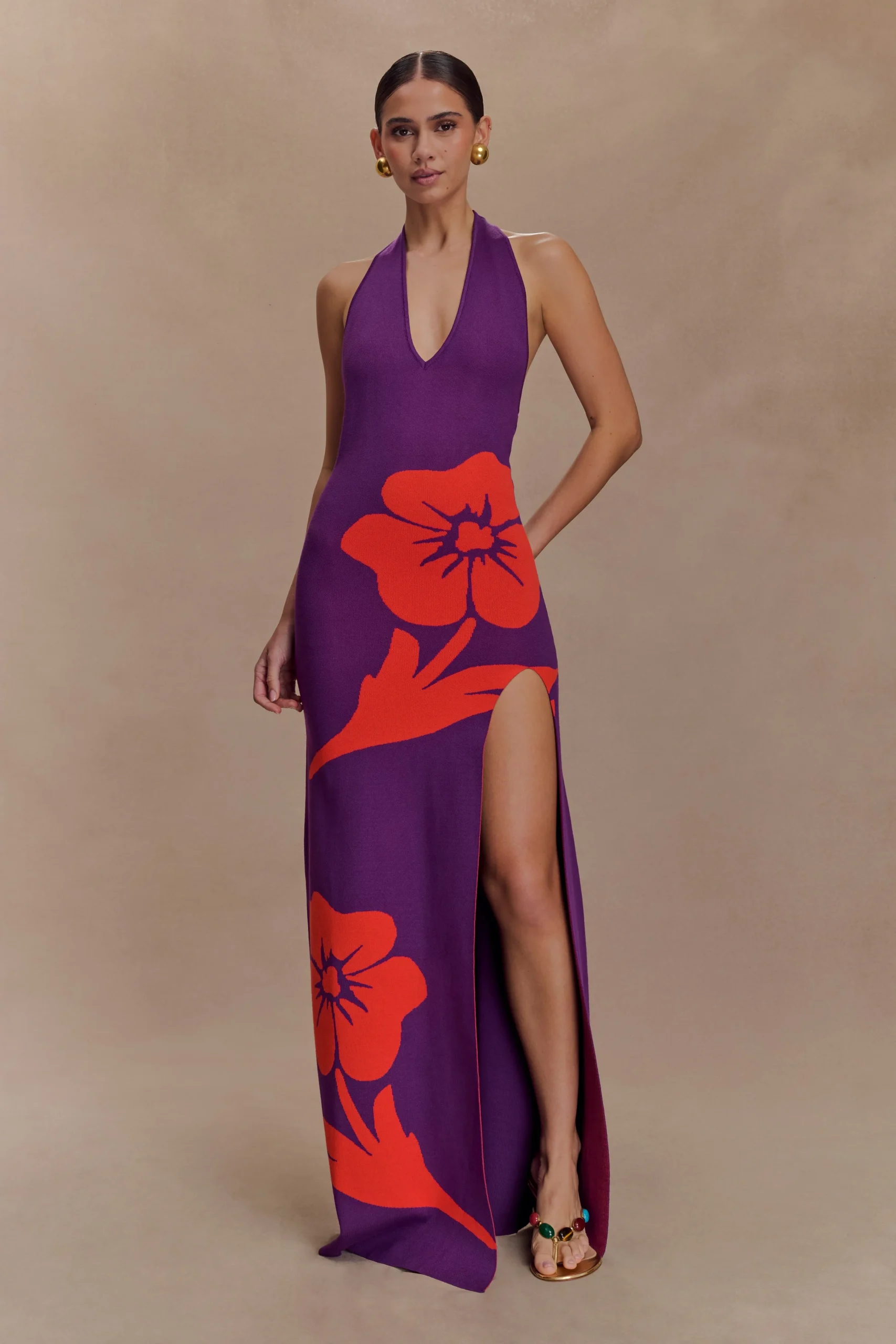 StacyKnit Halter Maxi Dress - Purple/Red