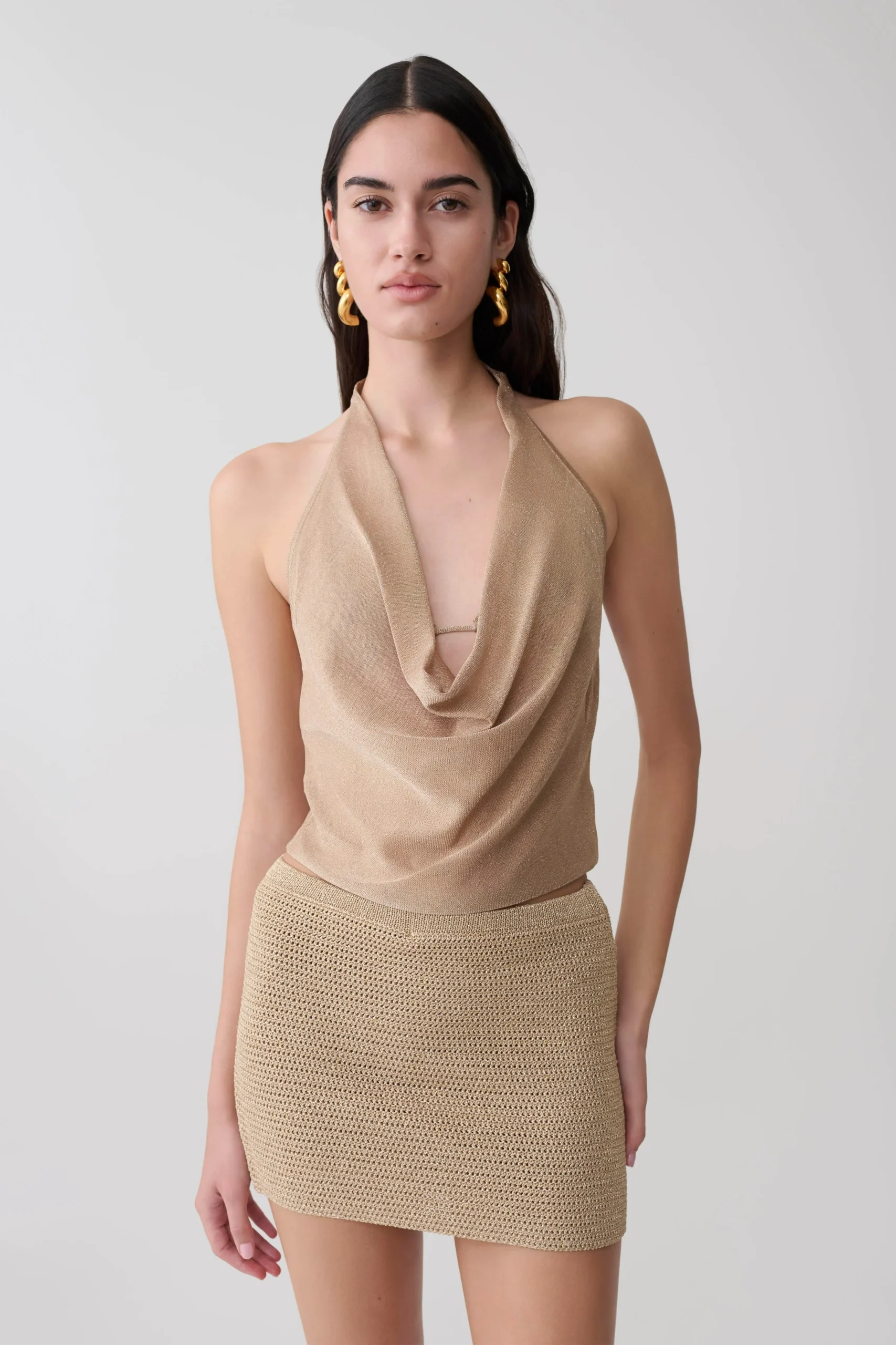 StanLurex Cowl Neck Top - Gold