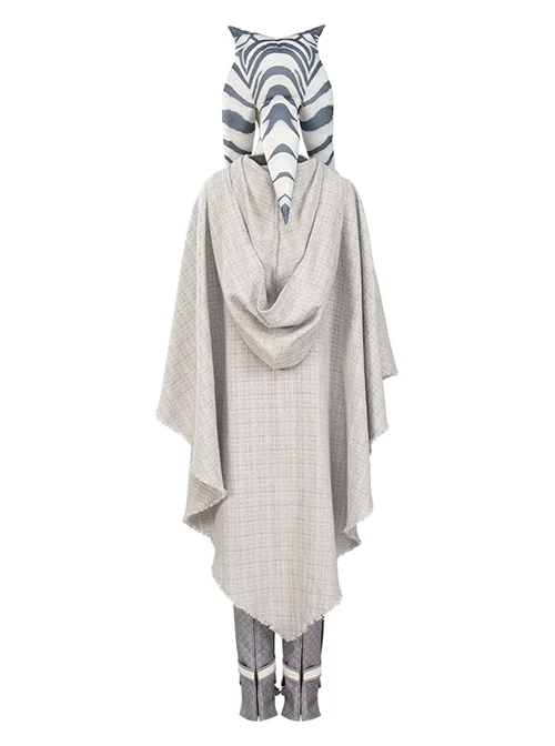 Star Wars Ahsoka Tano White Battle Suit Halloween Cosplay Costume Gray Cloak