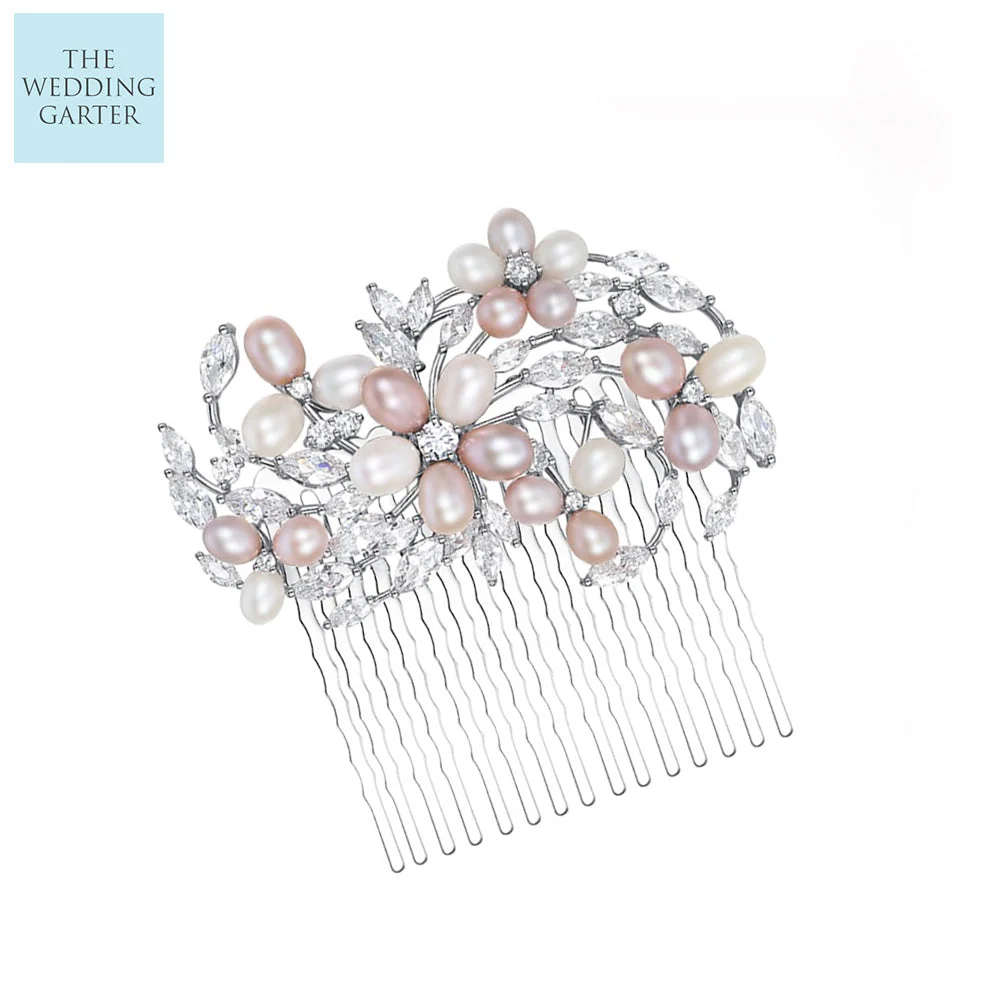 Statement Natuarl Pearl CZ Flower Wedding Bridal Hair Piece