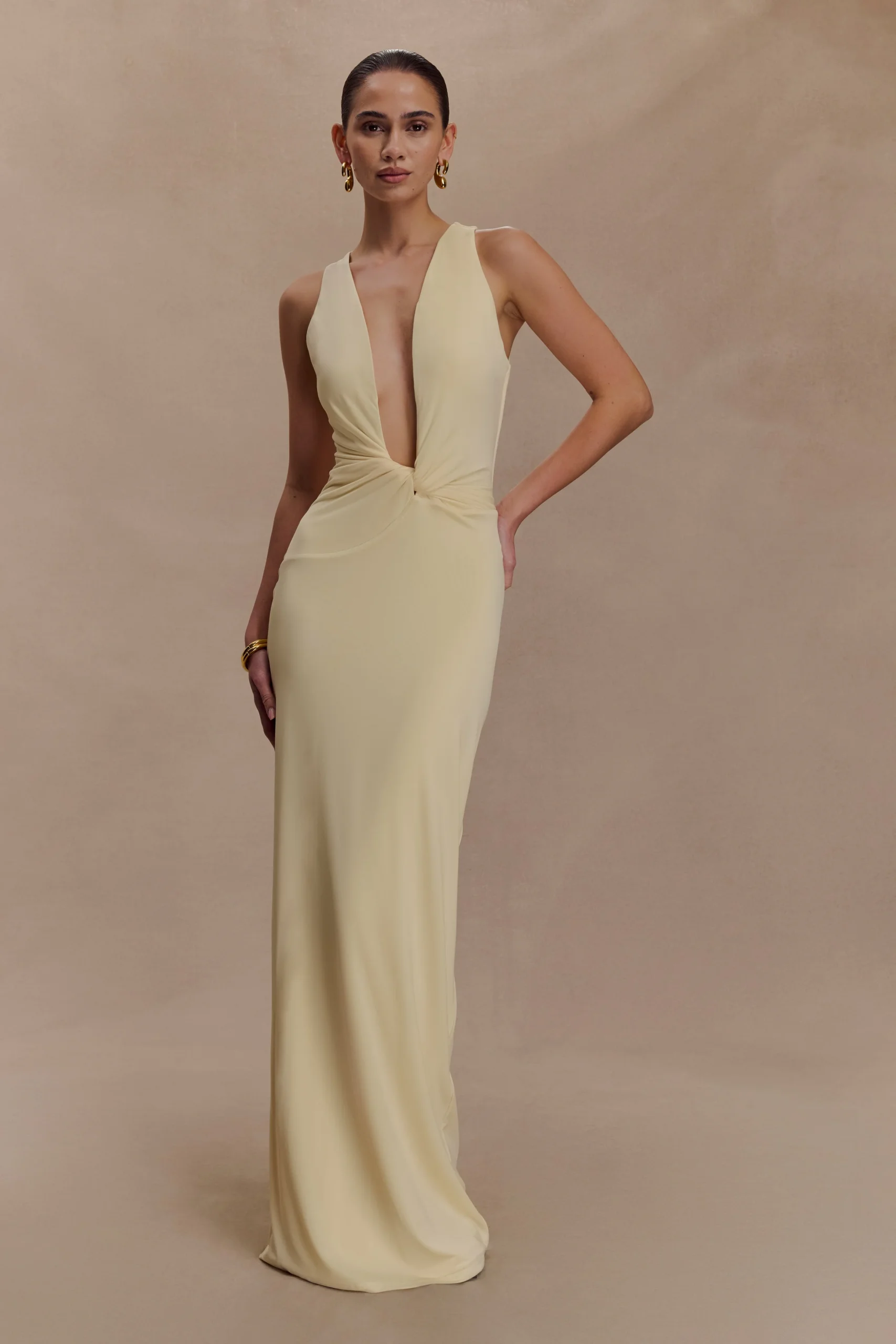 StellaDraped Slinky Maxi Dress - Pale Lemon