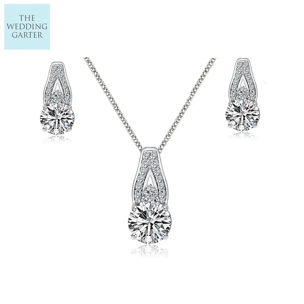 Sterling Silver Cubic Zirconia Pendant Bridal Jewellery Set