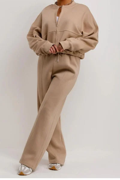 Stone Bomber Sweatshirt With Straight Leg Jogger-Diana