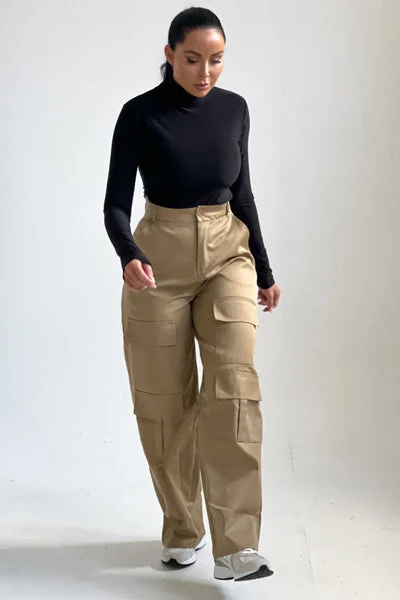 Stone Button Up Double Pocket Cargo Trousers - Laya