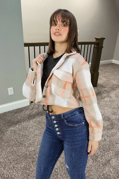 Stone Checked Cropped Shacket - Aria