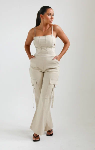 Stone Corset Detail Cargo Flared Jumpsuit - Layla