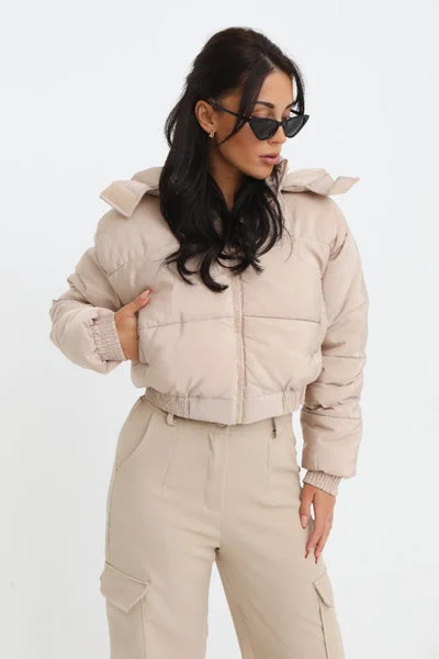 Stone Cropped Padded Long Sleeve Zip Front Shower Proof Jacket - Harper