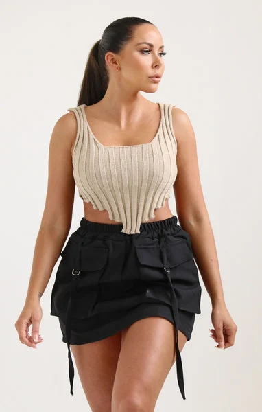 Stone Knitted V Hem Crop Top - Mimi