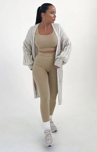 Stone Long Sleeve Ribbed Midi Cardigan - Ivy