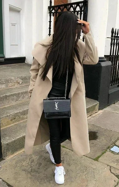 Stone Maxi Length Oversized Waterfall Belted Coat - Payton