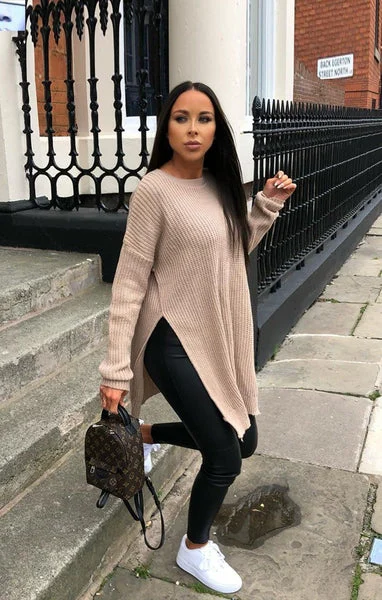 Stone Oversized Split Side Knitted Jumper - Lore
