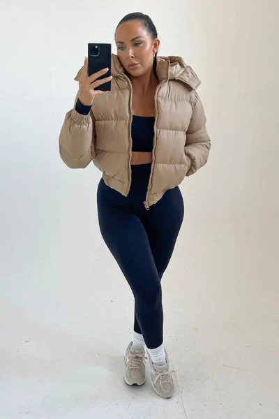 Stone Padded Zip Up Hooded Puffer Coat - Flo