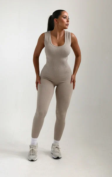Stone Ribbed Sleeveless Fitted Jumpsuit - Tahlia