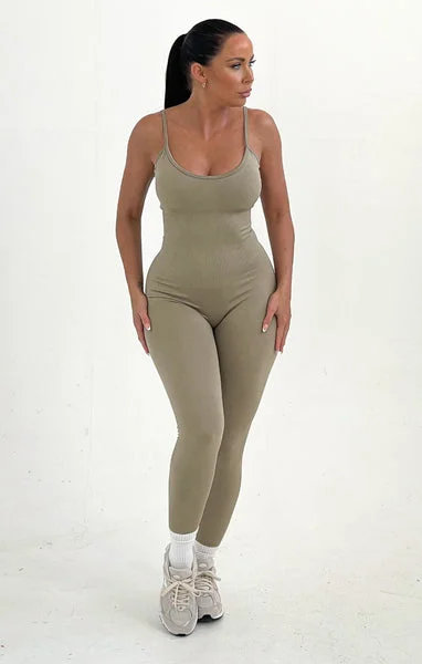 Stone Scoop Neck Adjustable Straps Fitted Jumpsuit - Zola