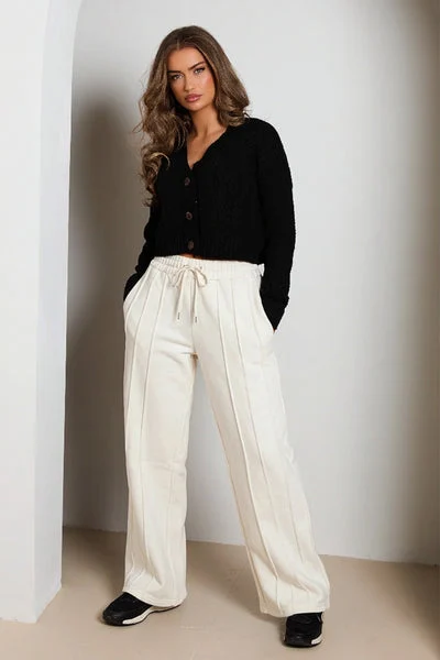 Stone Seam Detail Shirred Waistband Open Hem Joggers - Ruby