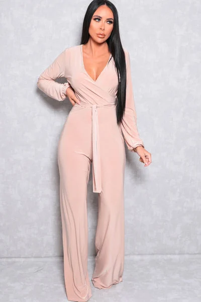 Stone Slinky Wide Leg Plunge Jumpsuit - Gemma