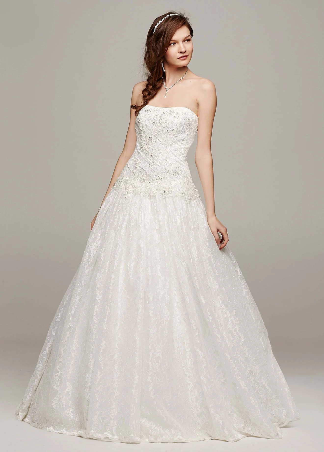 Strapless All Over Beaded Lace Wedding Dress