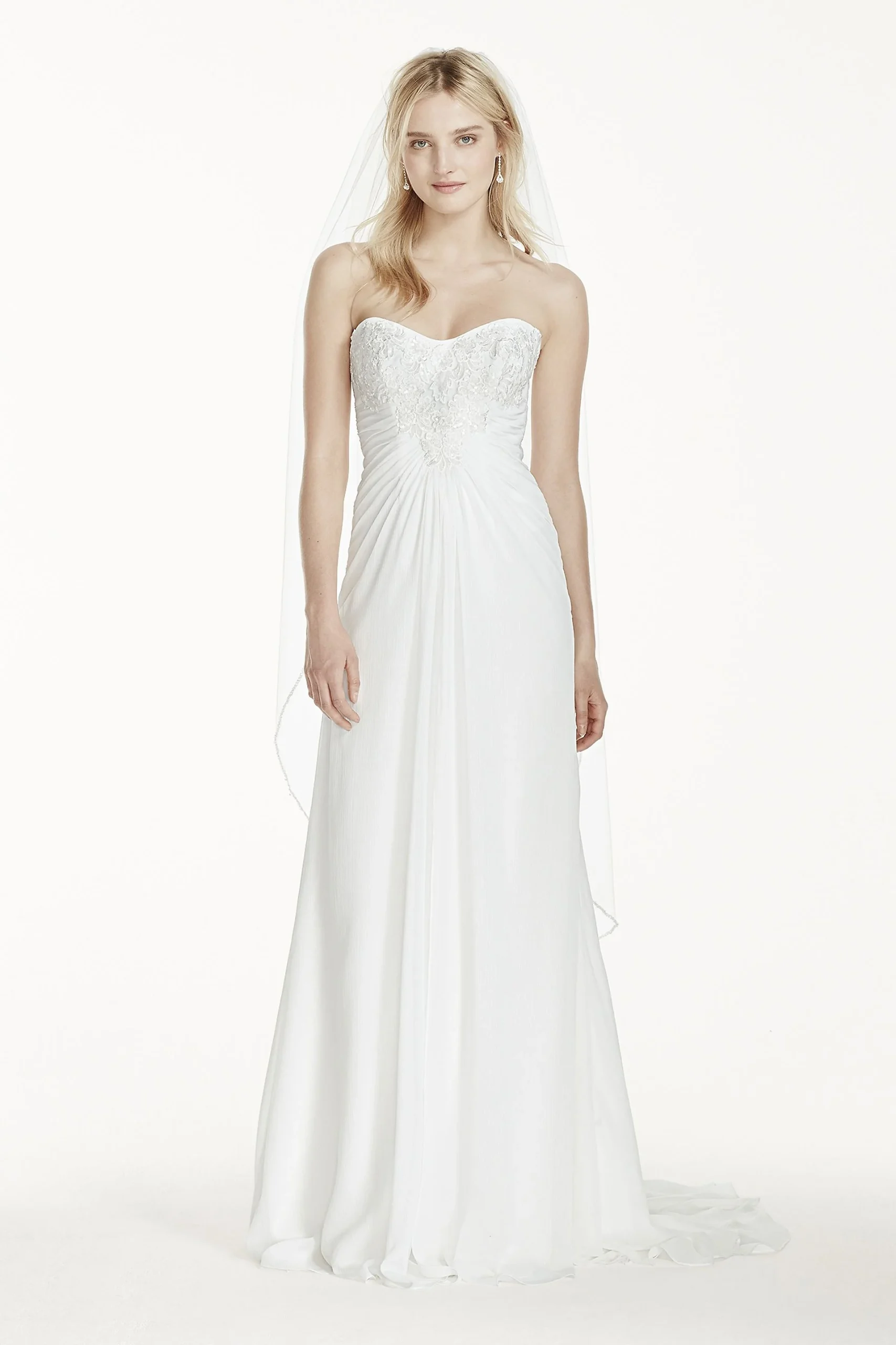Strapless Chiffon Sheath Wedding Dress with Lace