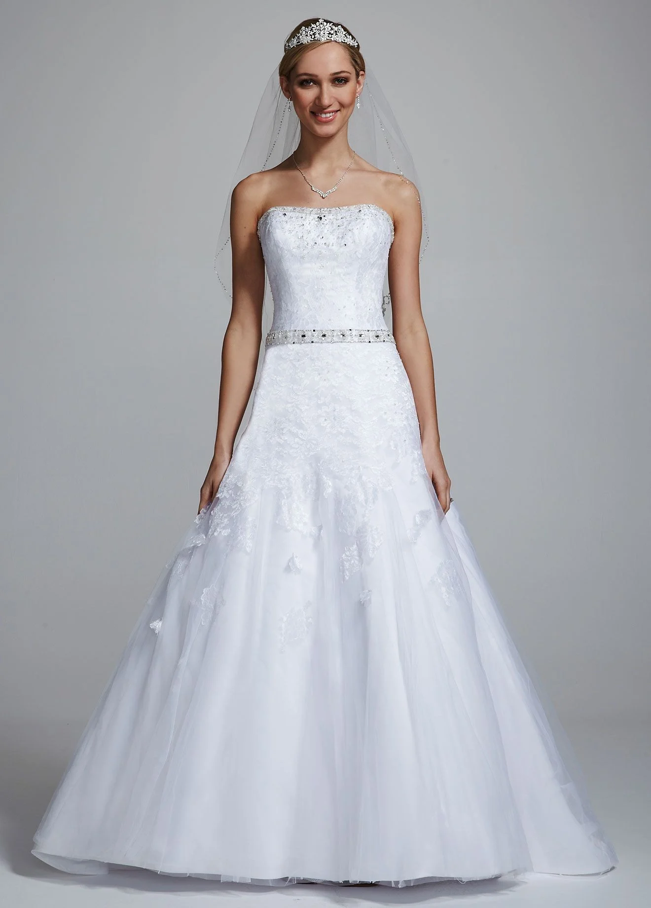 Strapless A Line Gown with Beaded Belt Detail