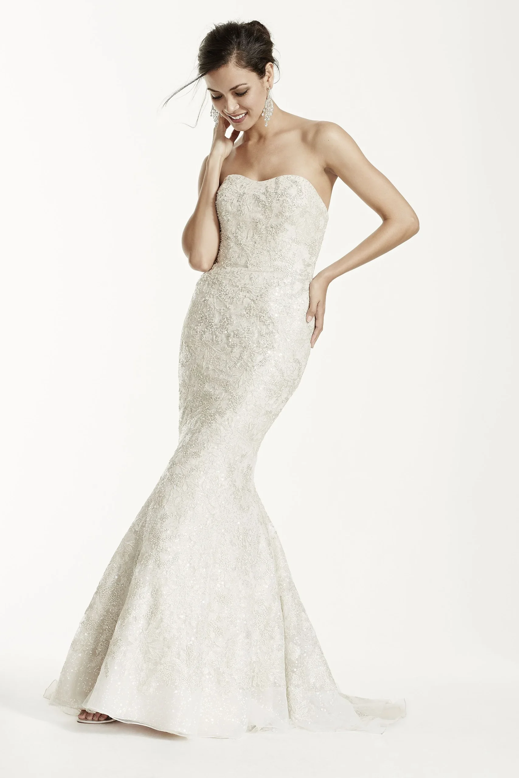 Strapless Mermaid Wedding Gown with Gold Lace