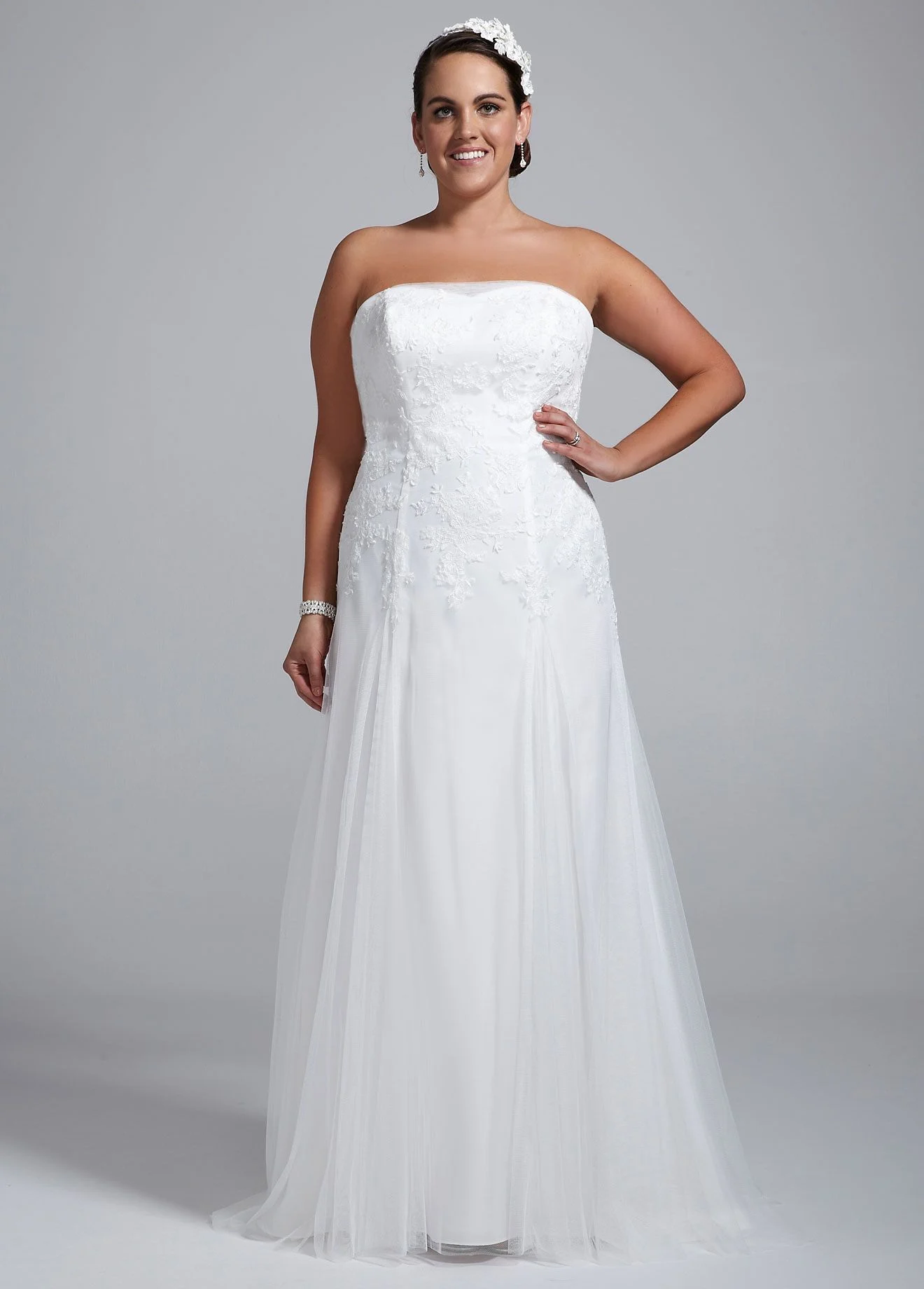 Strapless Plus Wedding Gown Lace Embroidery