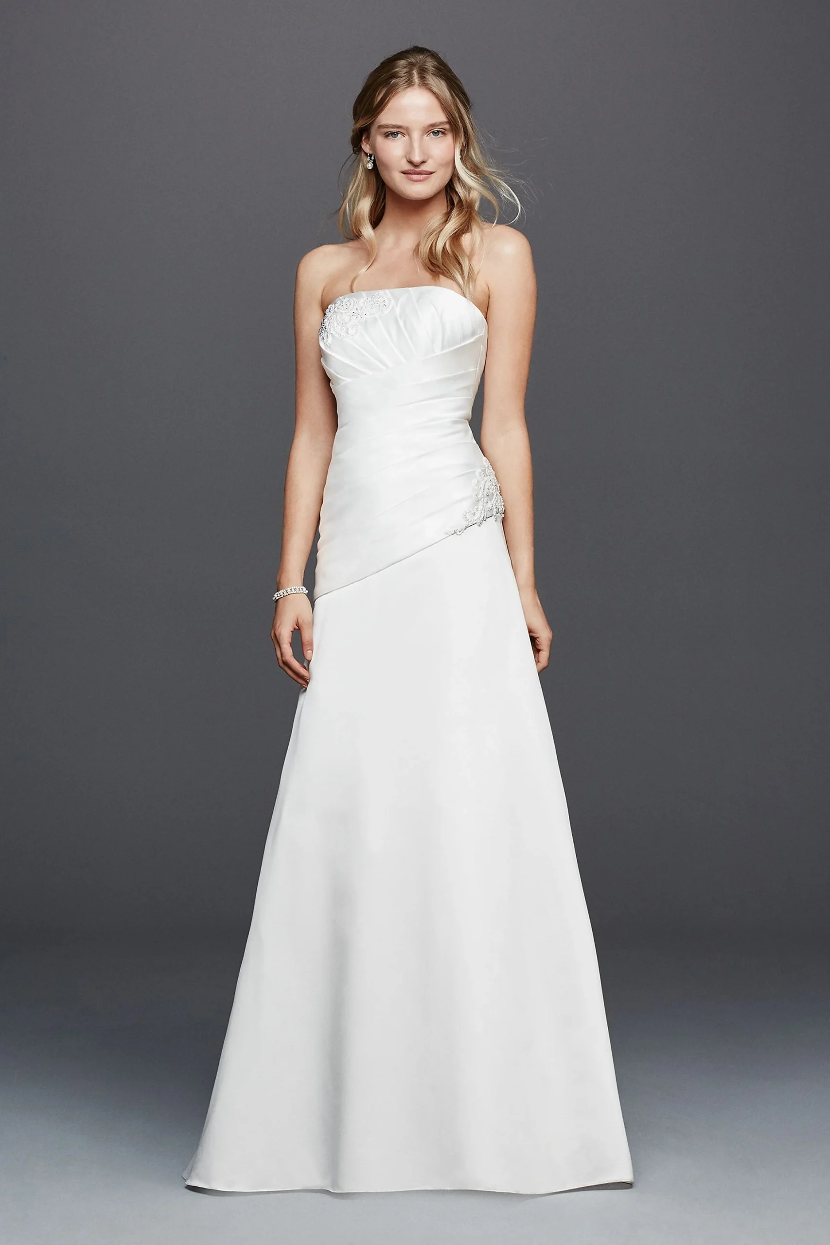 Strapless Ruched Wedding Dress with Lace