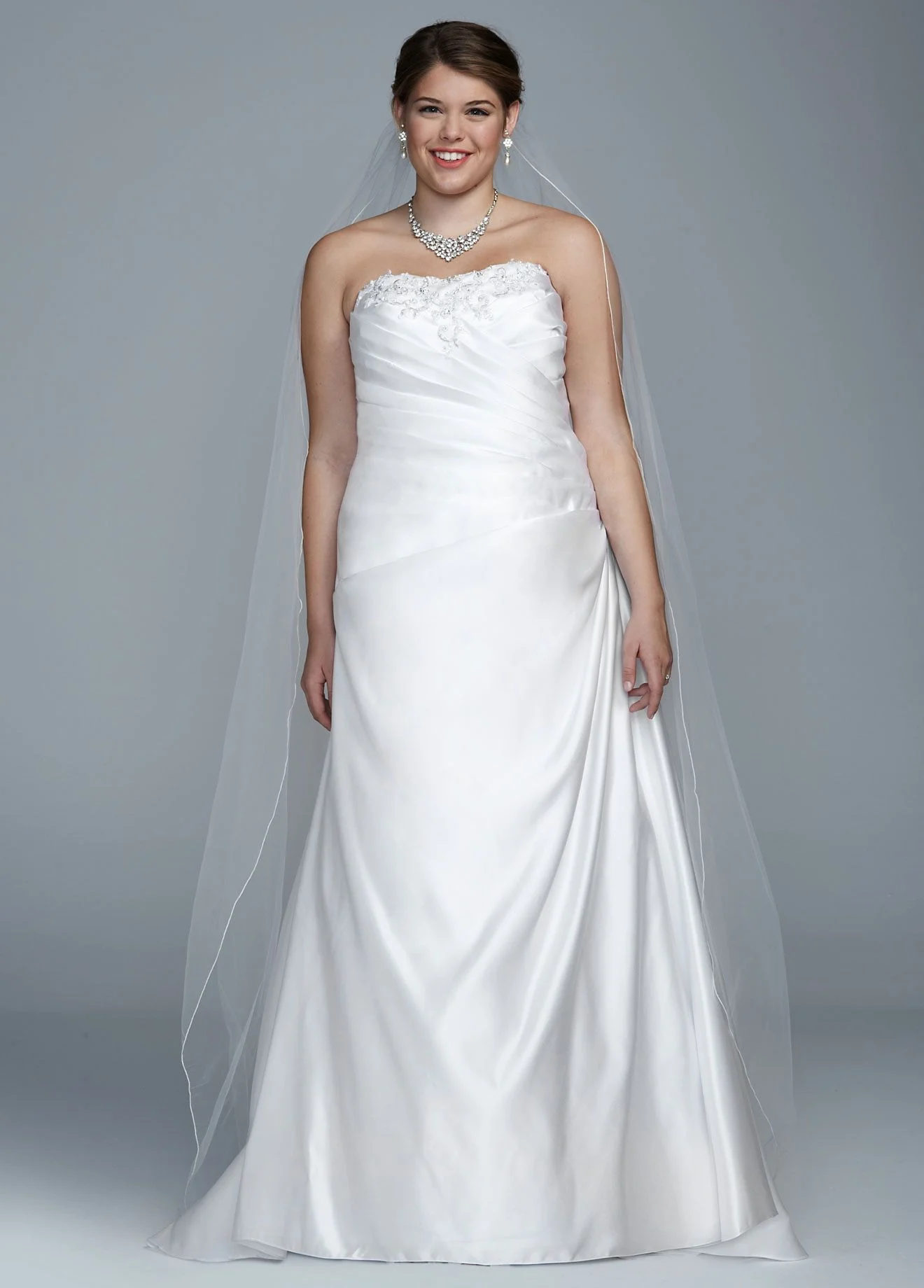 Strapless Satin A Line Gown with Ruching