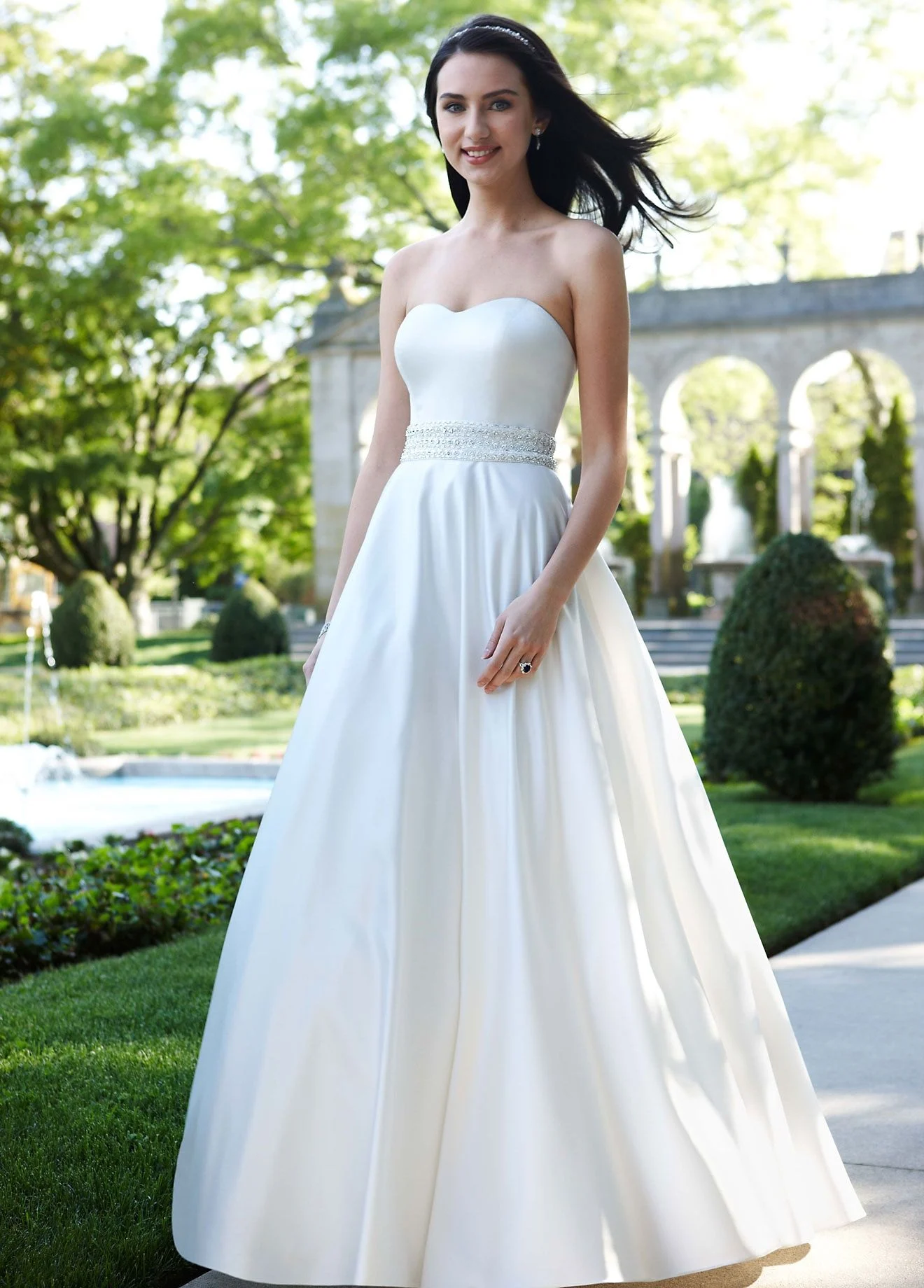 Strapless Satin A-Line with Beaded Waistband