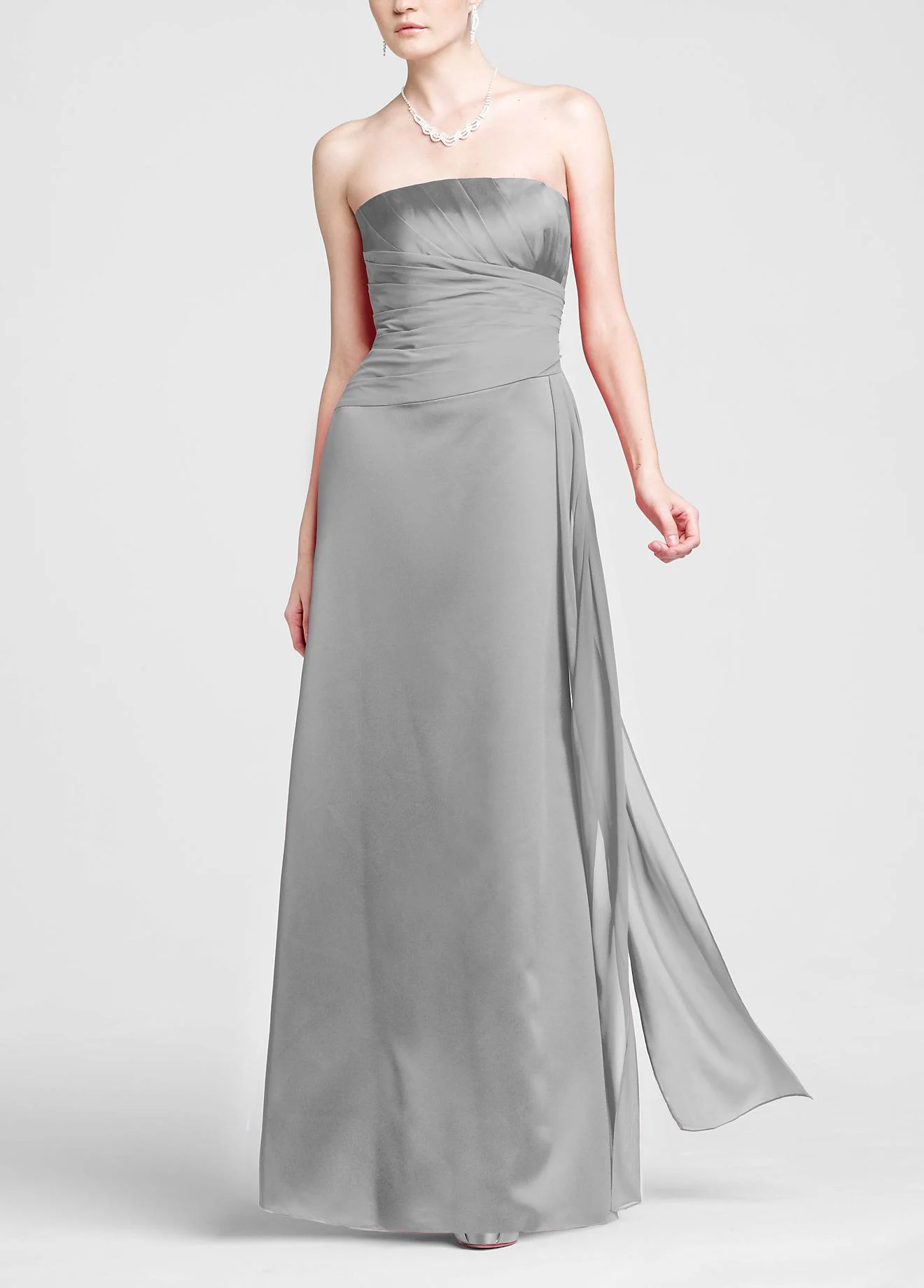 Strapless Satin A-line with Pleated Chiffon Bodice