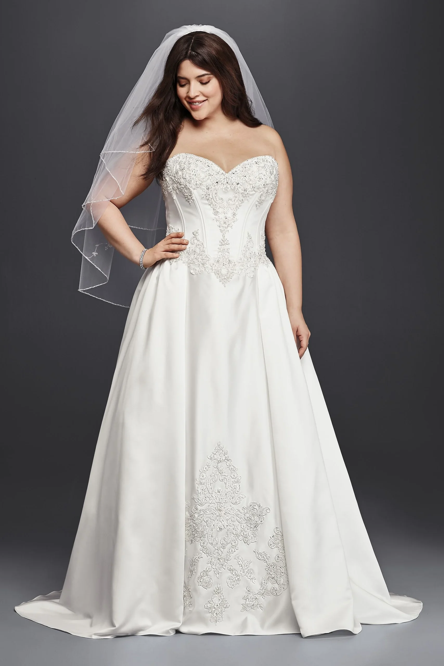 Strapless Satin Plus Size Ball Gown Wedding Dress