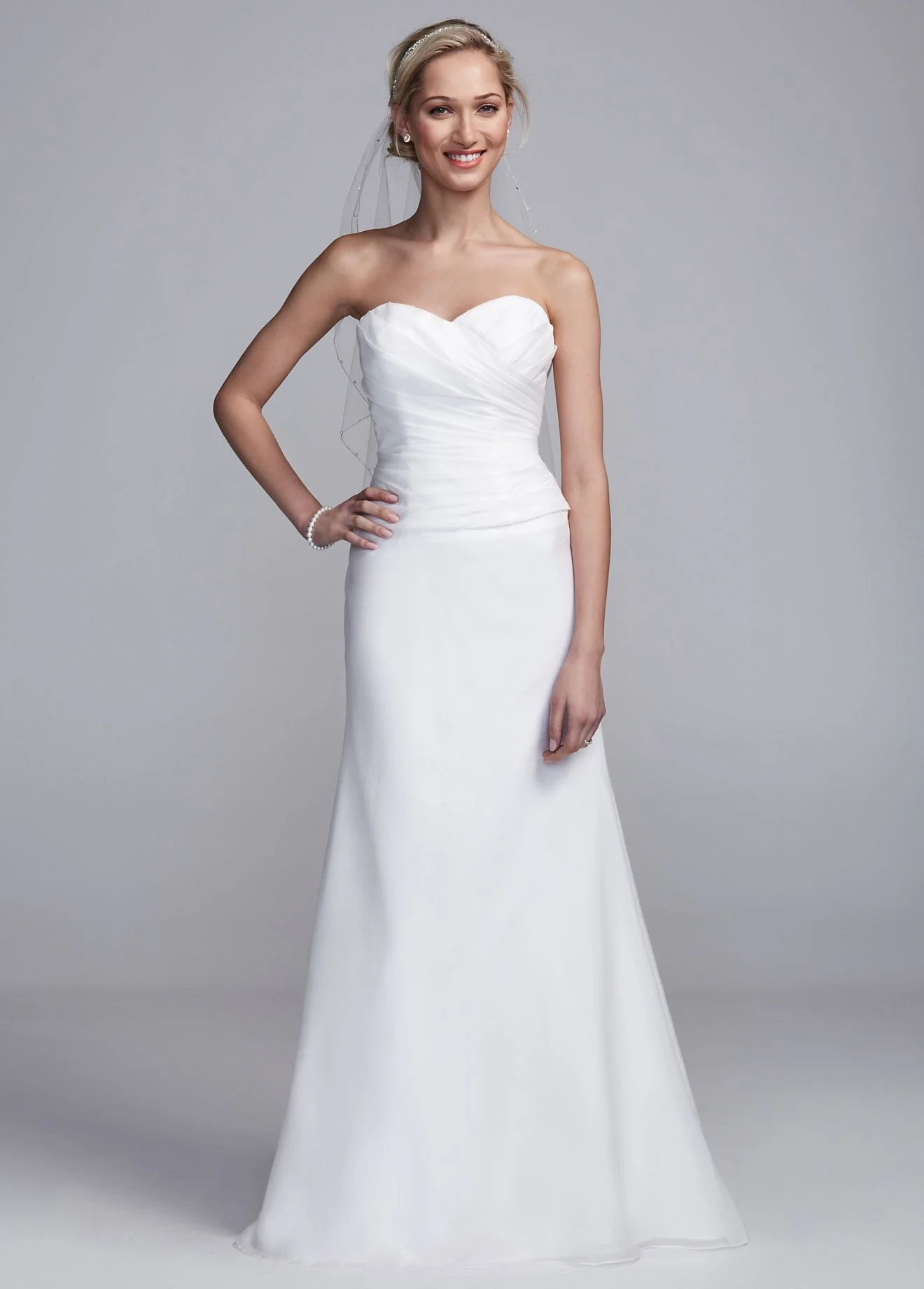 Strapless Satin Sheath Gown with Side Drape